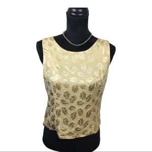 Vintage Banana Republic Gold Silk Beaded Button Down Back Sleeveless Blouse Sz M